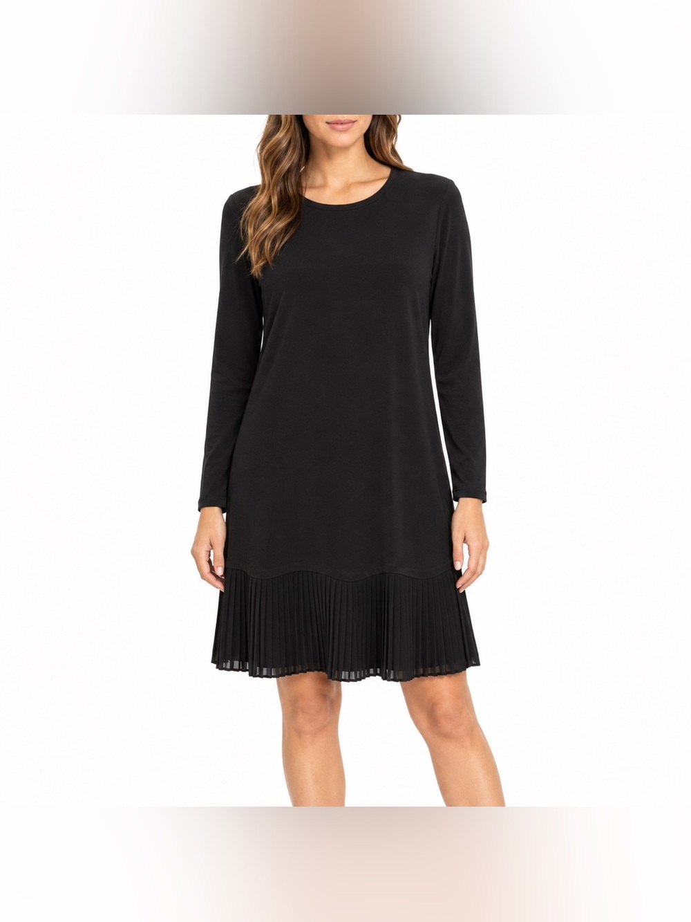 MICHAEL Michael Kors Black Pleated Hem Shift Dress XL Long Sleeve